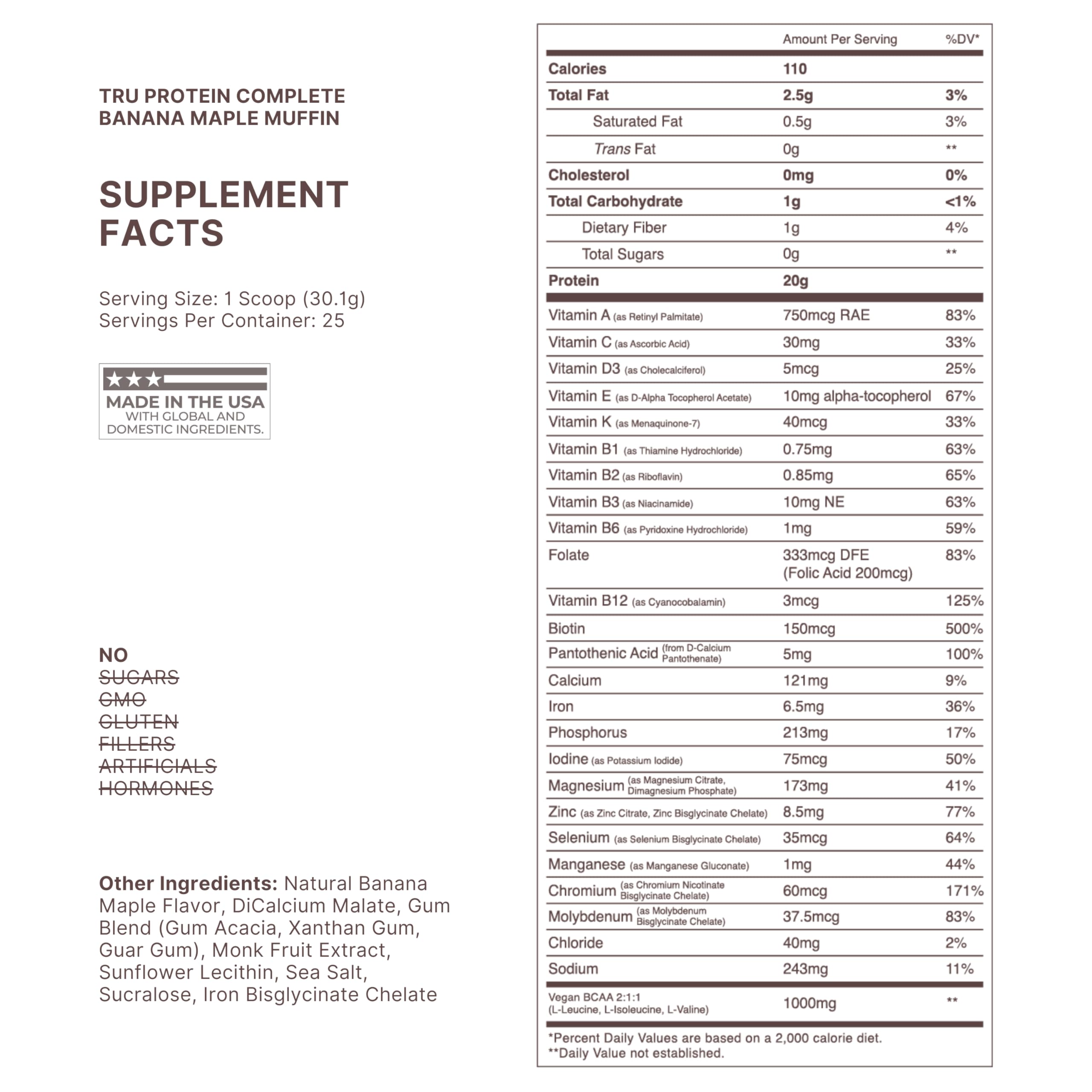 TRU Supplements Banana Maple Muffin protein scoop for easy, measured servings.