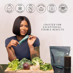 TRU Supplements Greens Complete close-up of greens and turmeric showcases plant-based nutrients