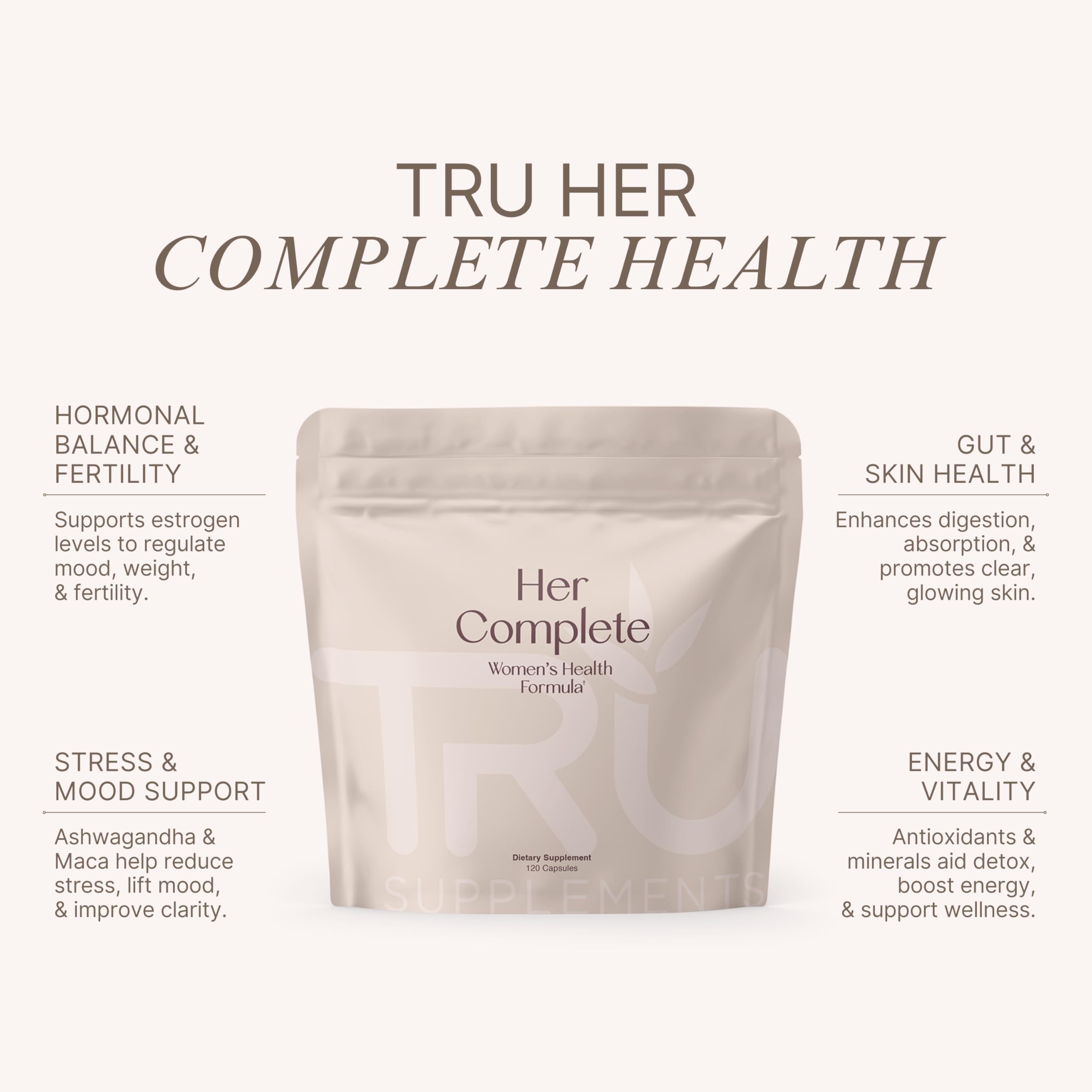 TRU Supplements HER packaging box displays trusted, complete daily formula.
