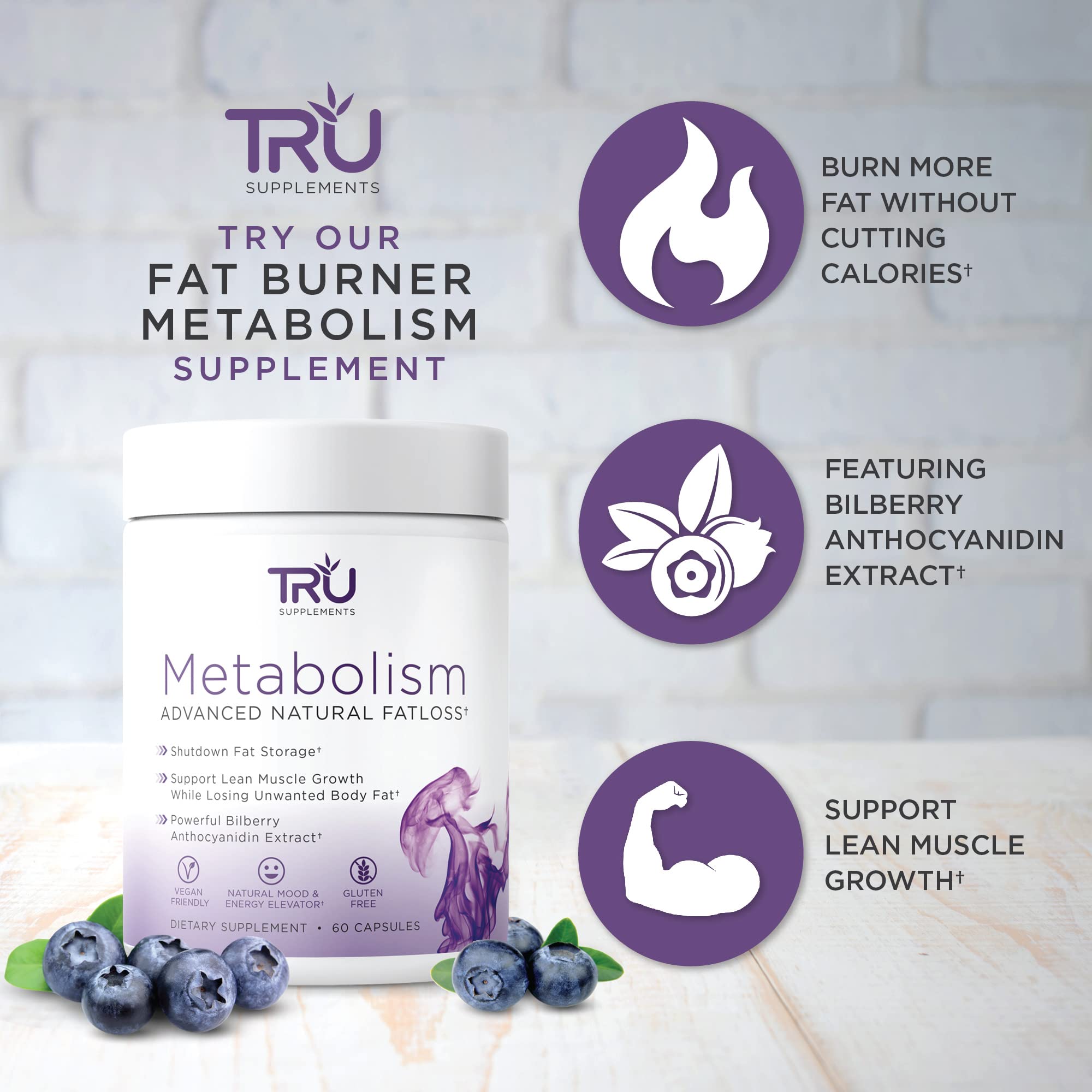 TRU Supplements Metabolism label close-up notes organic non-GMO sourcing and clean ingredients