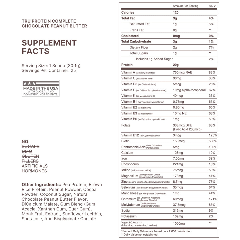 TRU Supplements protein powder scoop showing easy serving and quick mix