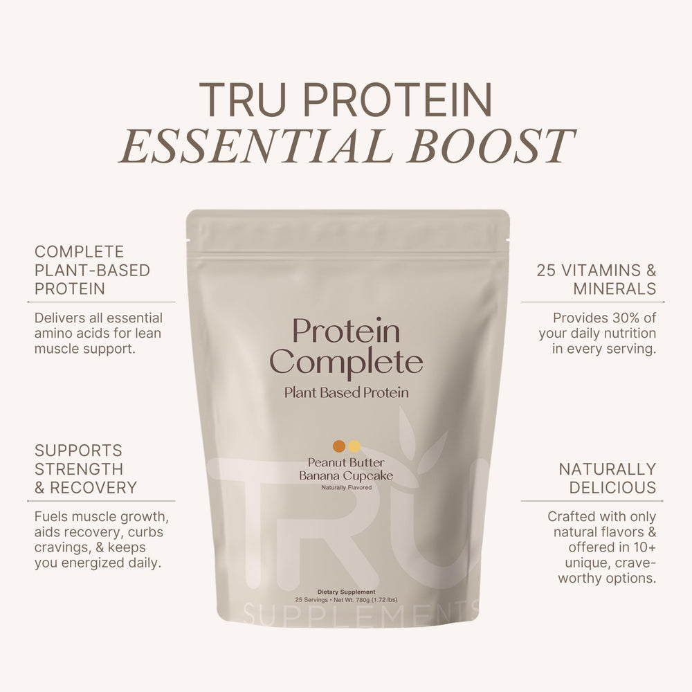 TRU Supplements protein shake pour highlights creamy, plant-based post-workout option
