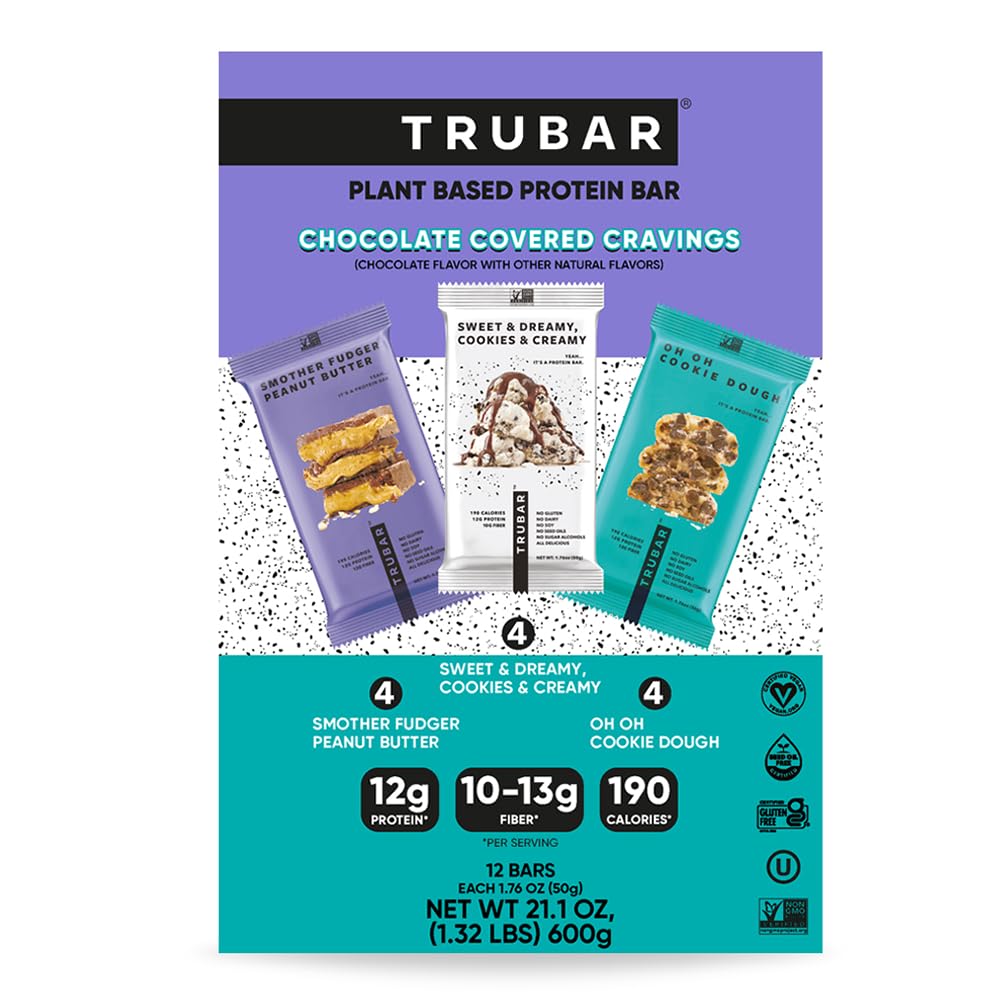 TRUBAR 12-count variety pack display, a quick healthy snack option.