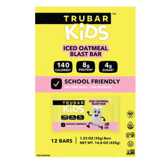 TRUBAR Kids Protein Bars Iced Oatmeal Blast unwrapped reveals bite-sized portions.