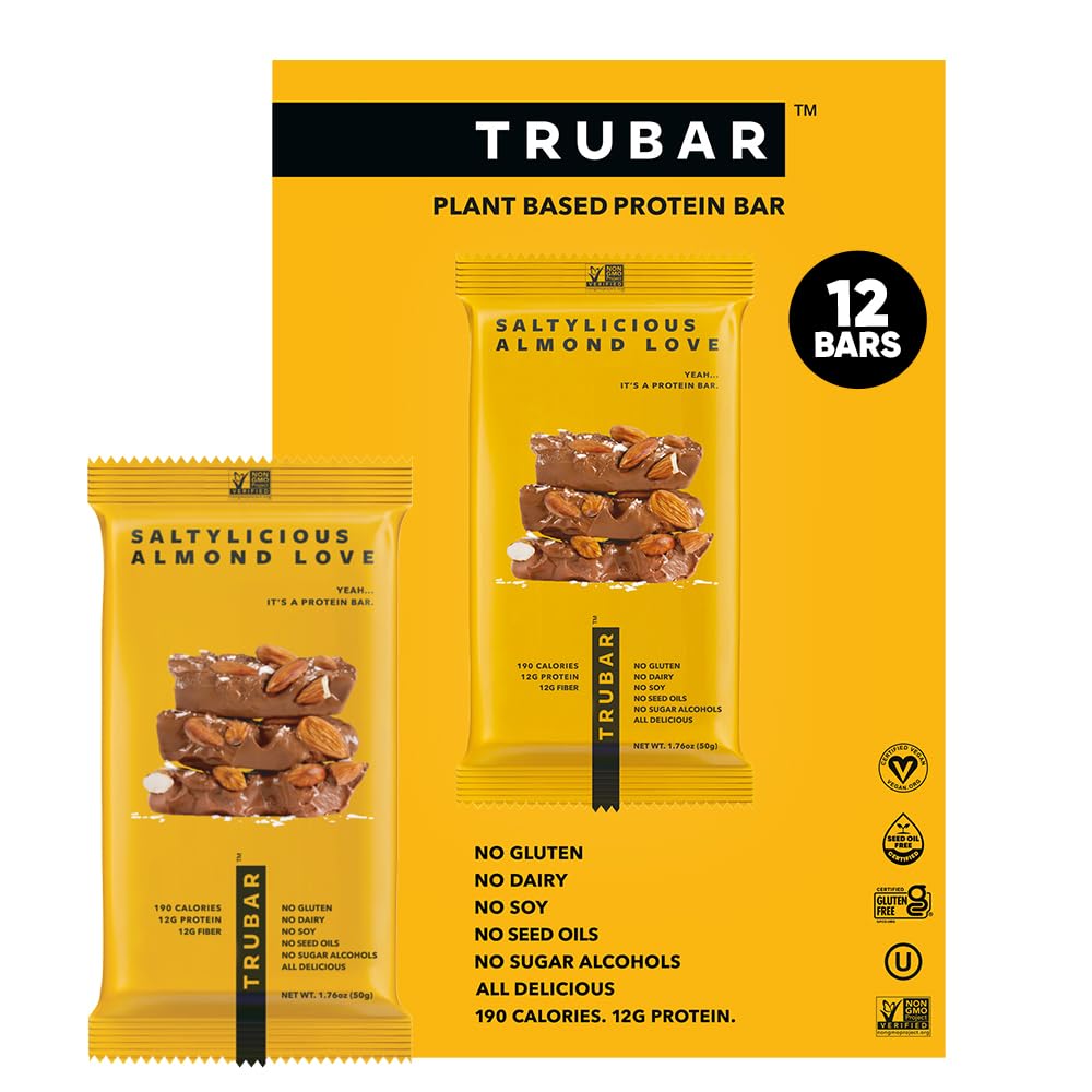 TRUBAR Saltylicious Almond Love bar pack, protein-packed snack for on-the-go energy.