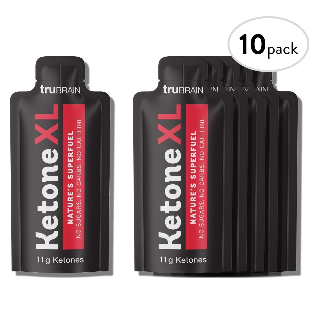 Nutrition panel detailing 11g ketones per shot for sustained energy.