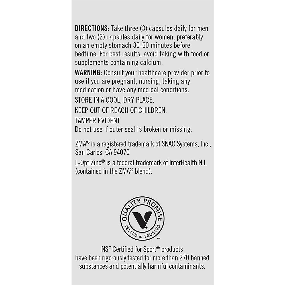 Back panel with ingredients on True Athlete ZMA + L-Theanine showing transparency