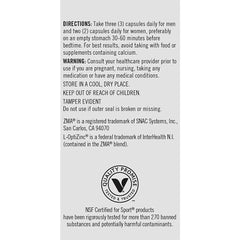 Back panel with ingredients on True Athlete ZMA + L-Theanine showing transparency