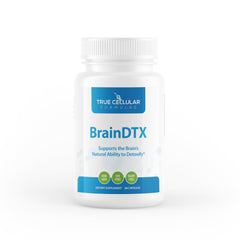 True Cellular Formulas BrainDTX bottle front highlighting cognitive support ingredients.
