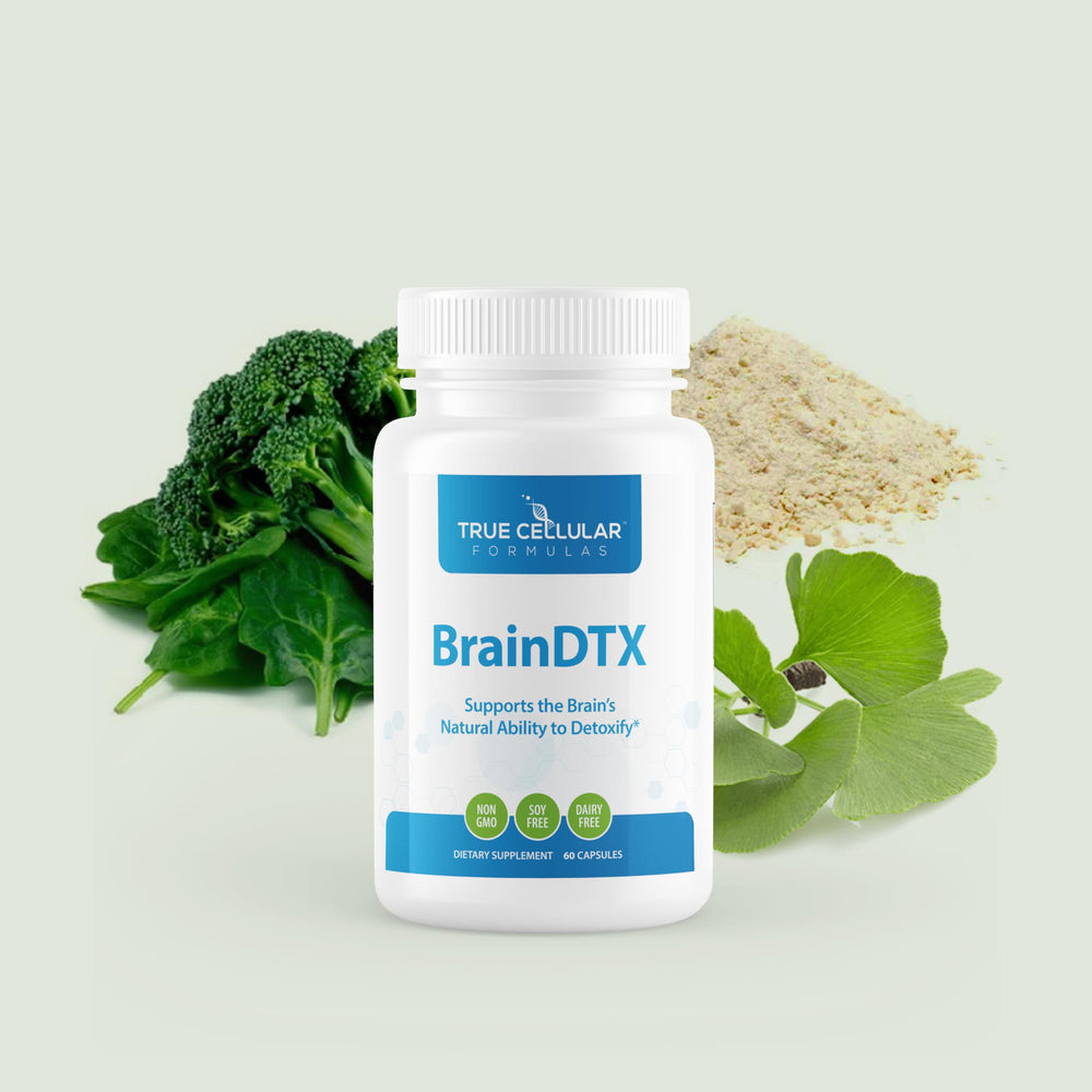 BrainDTX bottle poured into glass to illustrate daily use.