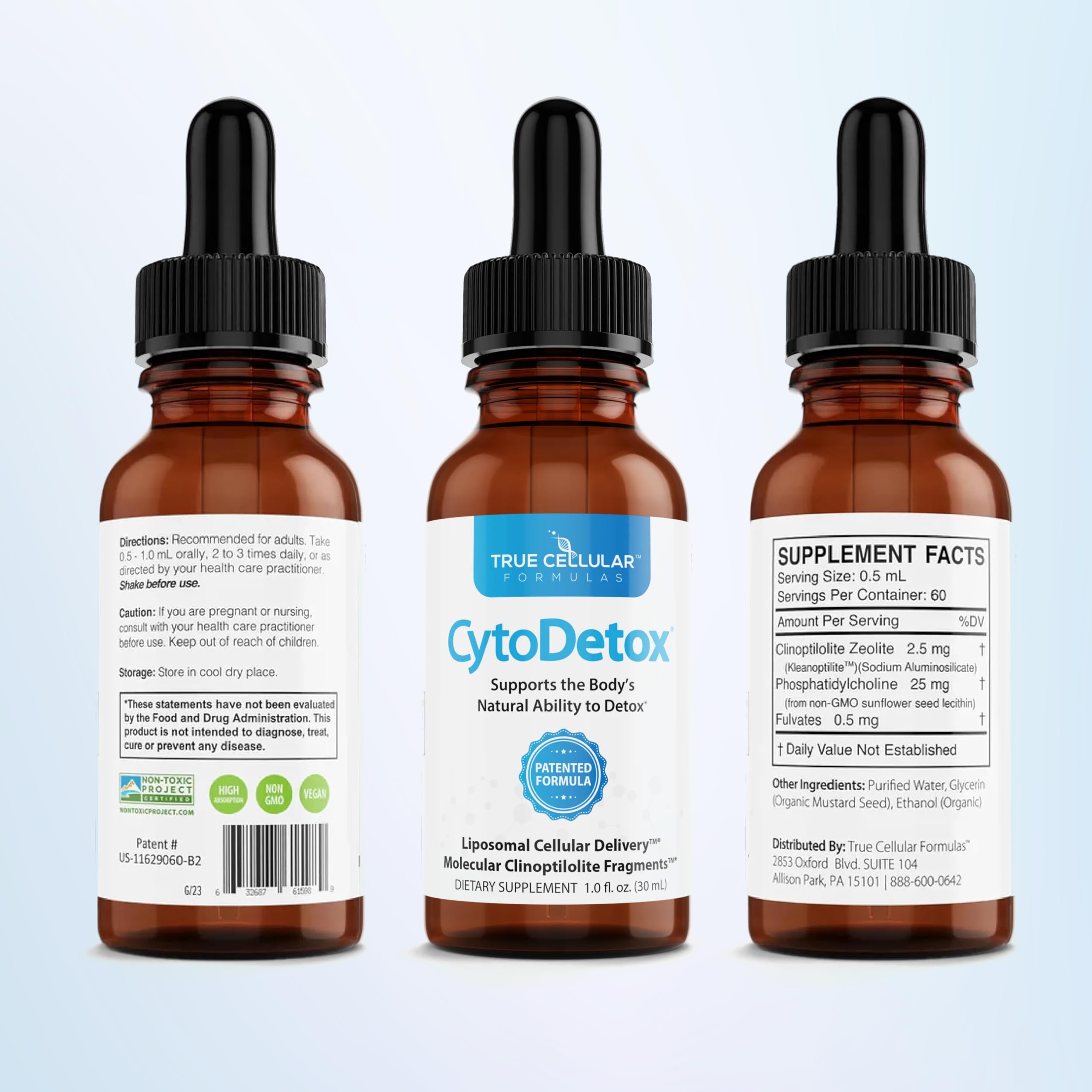 True Cellular Formulas Cytodetox bottle angle conveys clean packaging