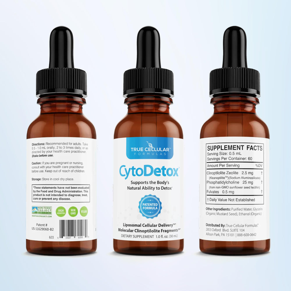 True Cellular Formulas Cytodetox bottle angle conveys clean packaging