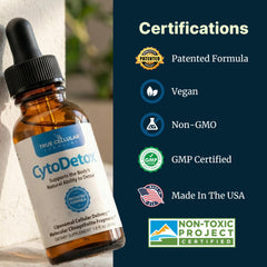 True Cellular Formulas Cytodetox bottle pour demonstrates controlled dosing