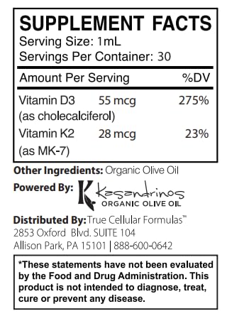 Product shot of True Cellular Formulas D3 + K2 drops highlighting immune support