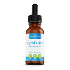 True Cellular Formulas Vitamin D3 + K2 drops bottle showing convenient dosing for immune and bone support
