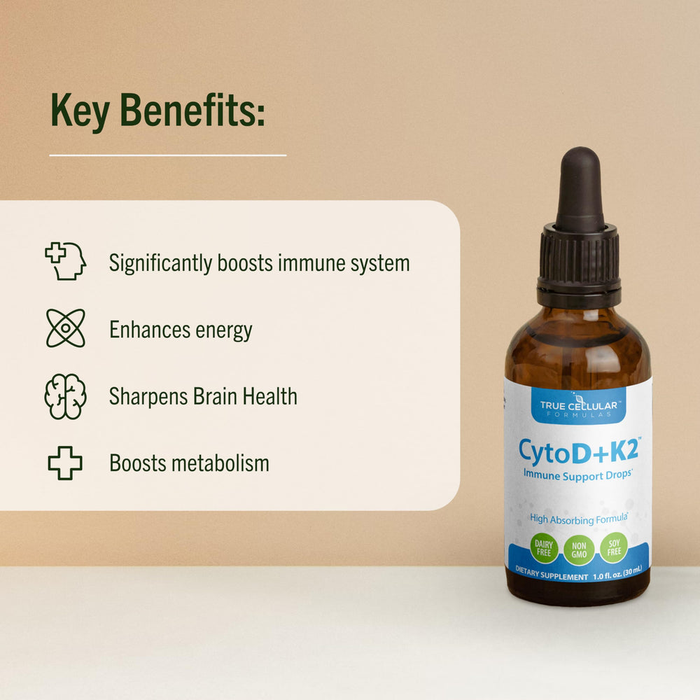 Drops added to water from True Cellular Formulas D3 + K2 bottle