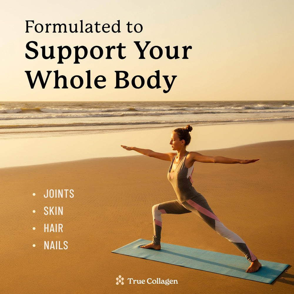 True Collagen Joints liquid shot in glass suggests quick absorption and convenience