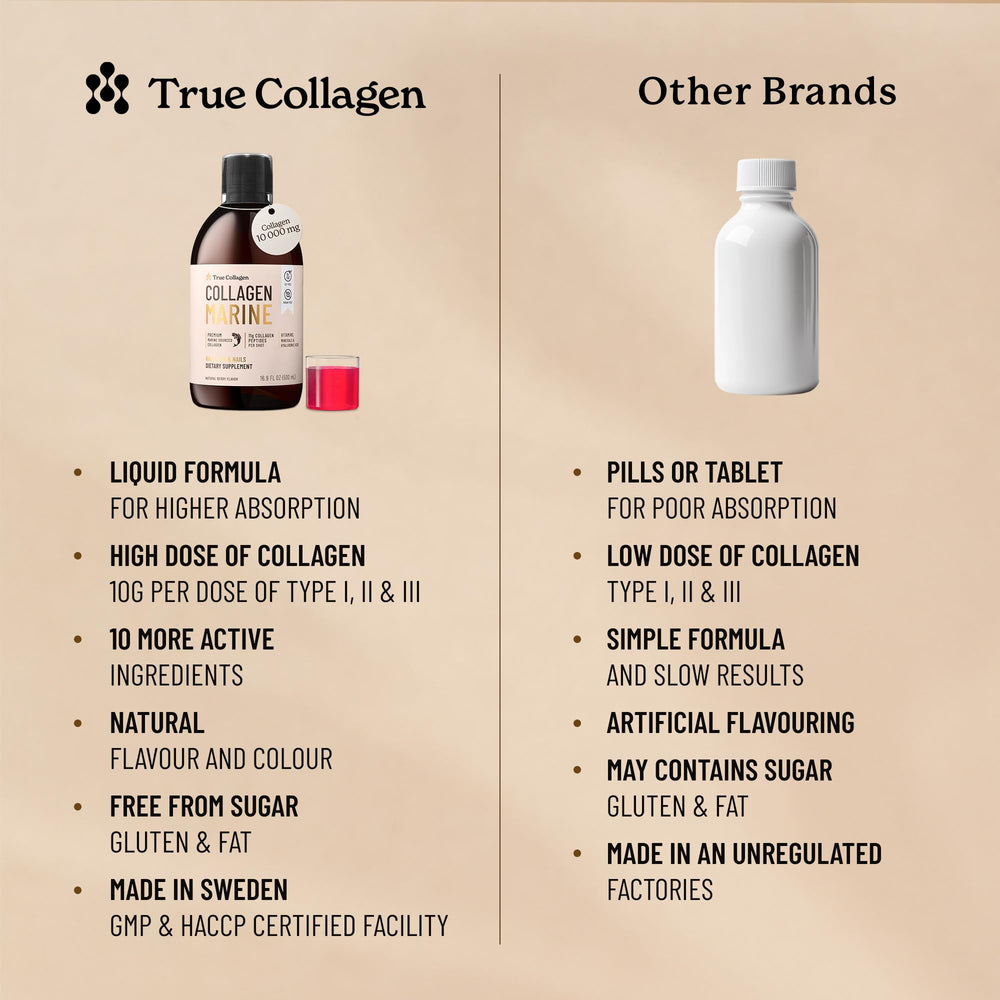 True Collagen Marine label close-up with halal certification and natural flavor