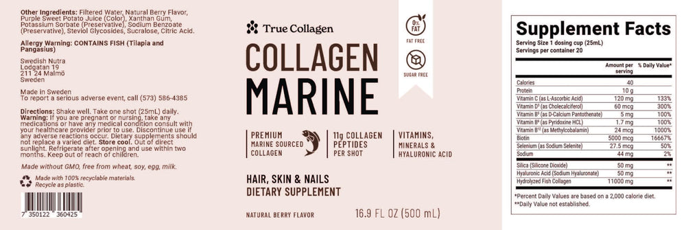True Collagen Marine store display highlighting sugar-free and fat-free formula