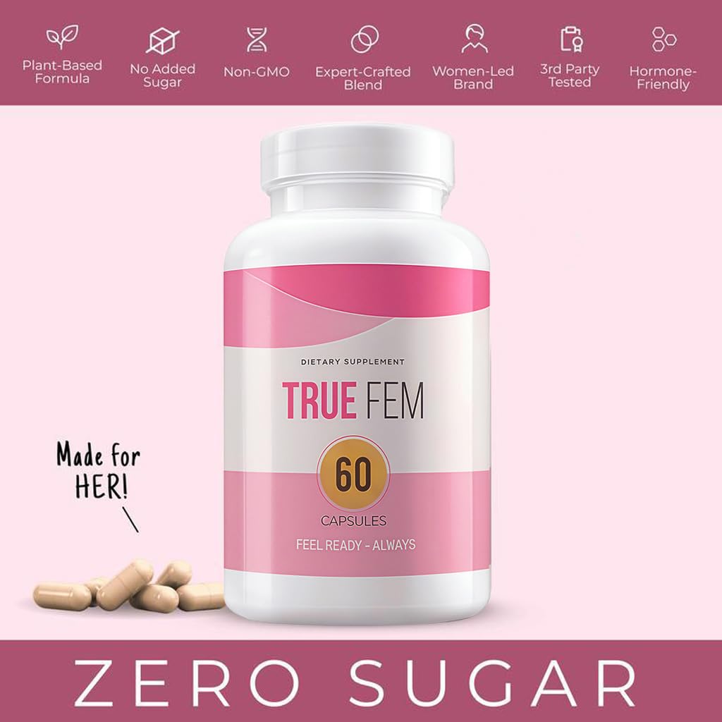 TRUE FEM 13-in-1 label detail with clean vegan branding