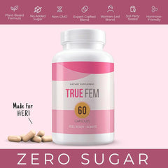 TRUE FEM 13-in-1 label detail with clean vegan branding