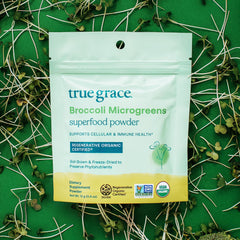 True Grace broccoli microgreens powder added to a smoothie