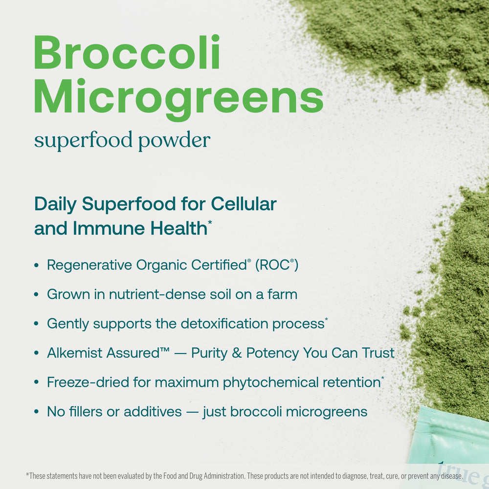 True Grace broccoli microgreens powder jar close-up