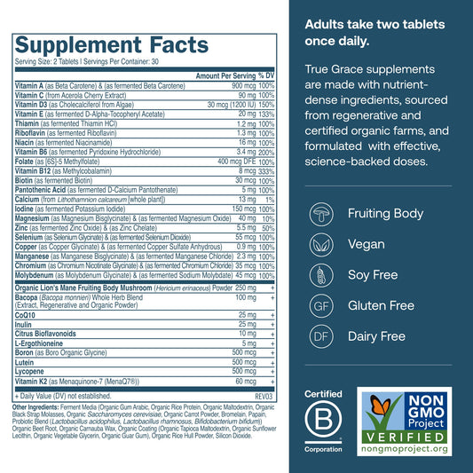 True Grace Daily Men’s Multivitamin bottle side view with label details