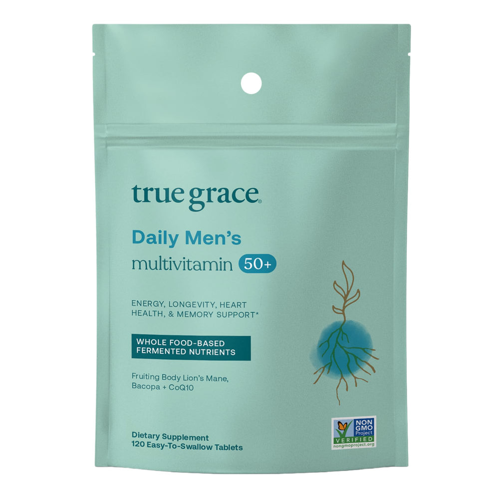 True Grace Daily Multivitamin 50+ bottle front, daily immune and energy support.