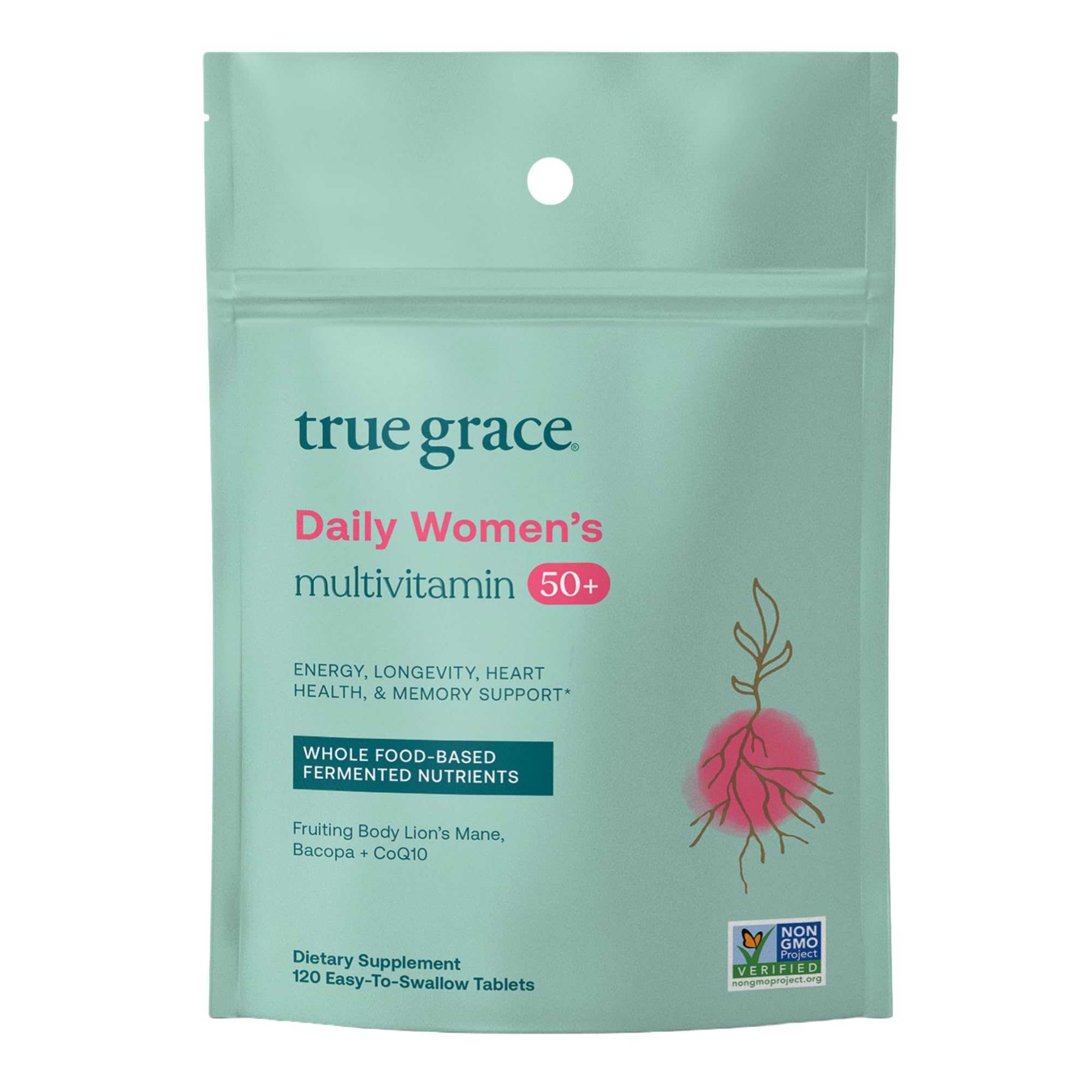True Grace Daily Women’s Multivitamin 50+ bottle ready for daily use with easy swallowing.