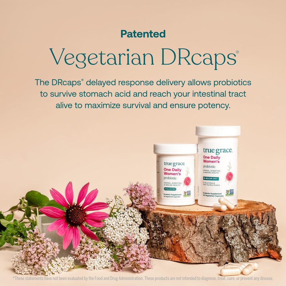 True Grace DNA-tested probiotic cultures label for transparency.