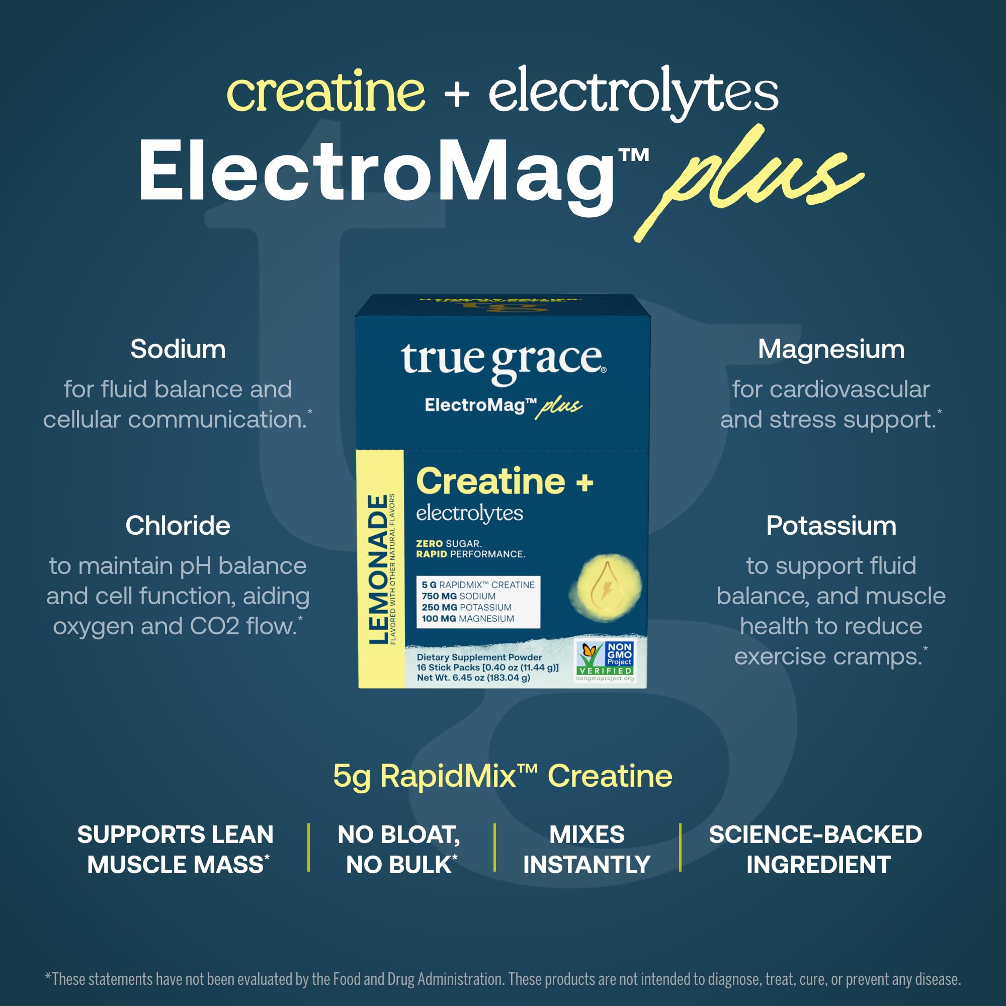 True Grace ElectroMag + Creatine Lemonade dissolving in water during workouts.