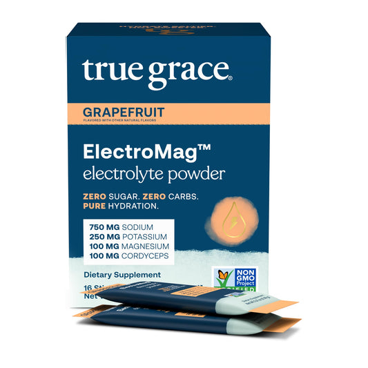 True Grace ElectroMag grapefruit stick pack for easy hydration on the go.