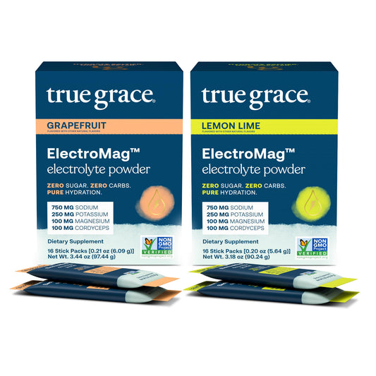 True Grace ElectroMag grapefruit stick-pack for refreshing hydration during workouts