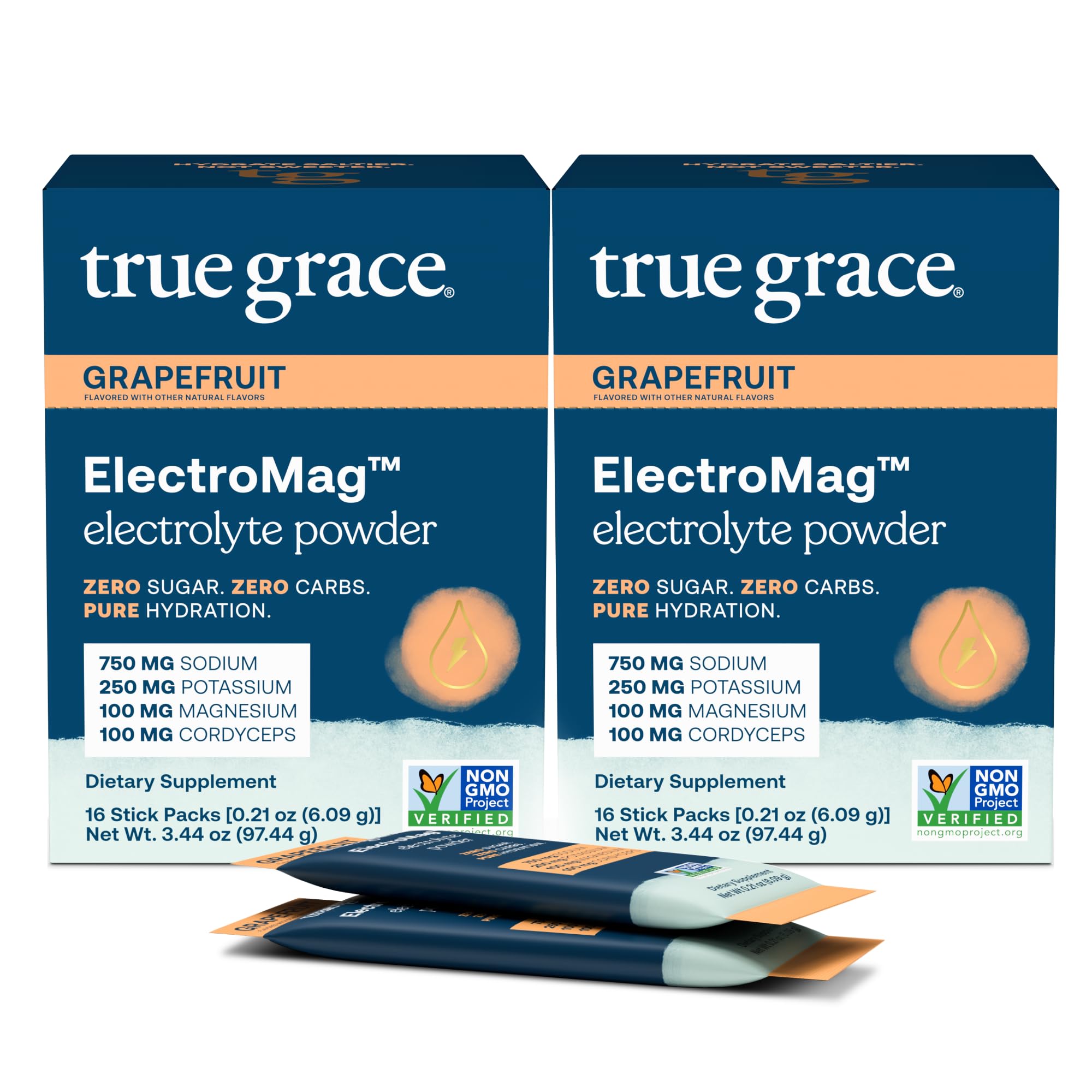 True Grace ElectroMag Grapefruit stick dissolving in water for hydration