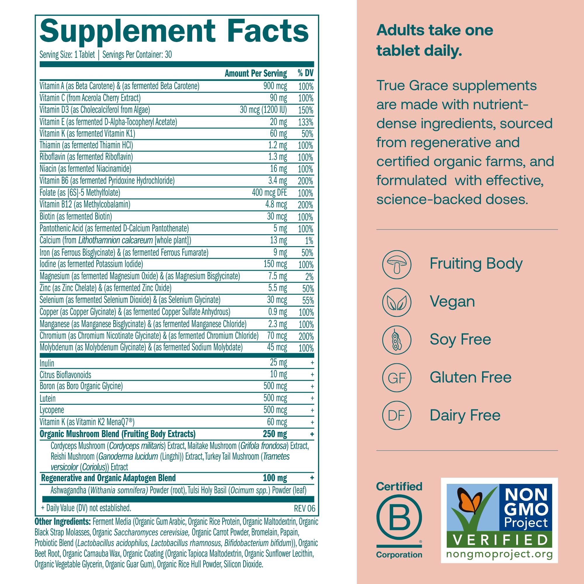True Grace fermented minerals tablet close-up highlighting nutrient-dense formulation for absorption