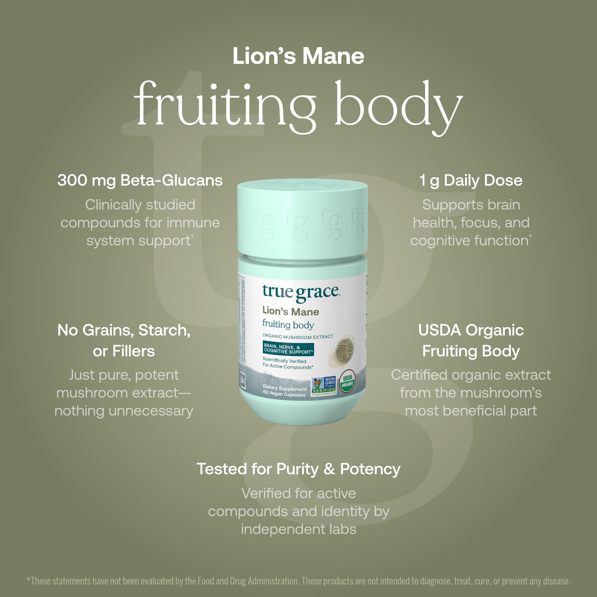 True Grace Lion's Mane label detail highlights Alkemist Assured purity and identity.