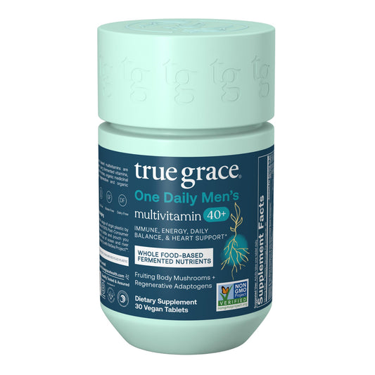 True Grace men's 40+ multivitamin bottle pour for daily vitality