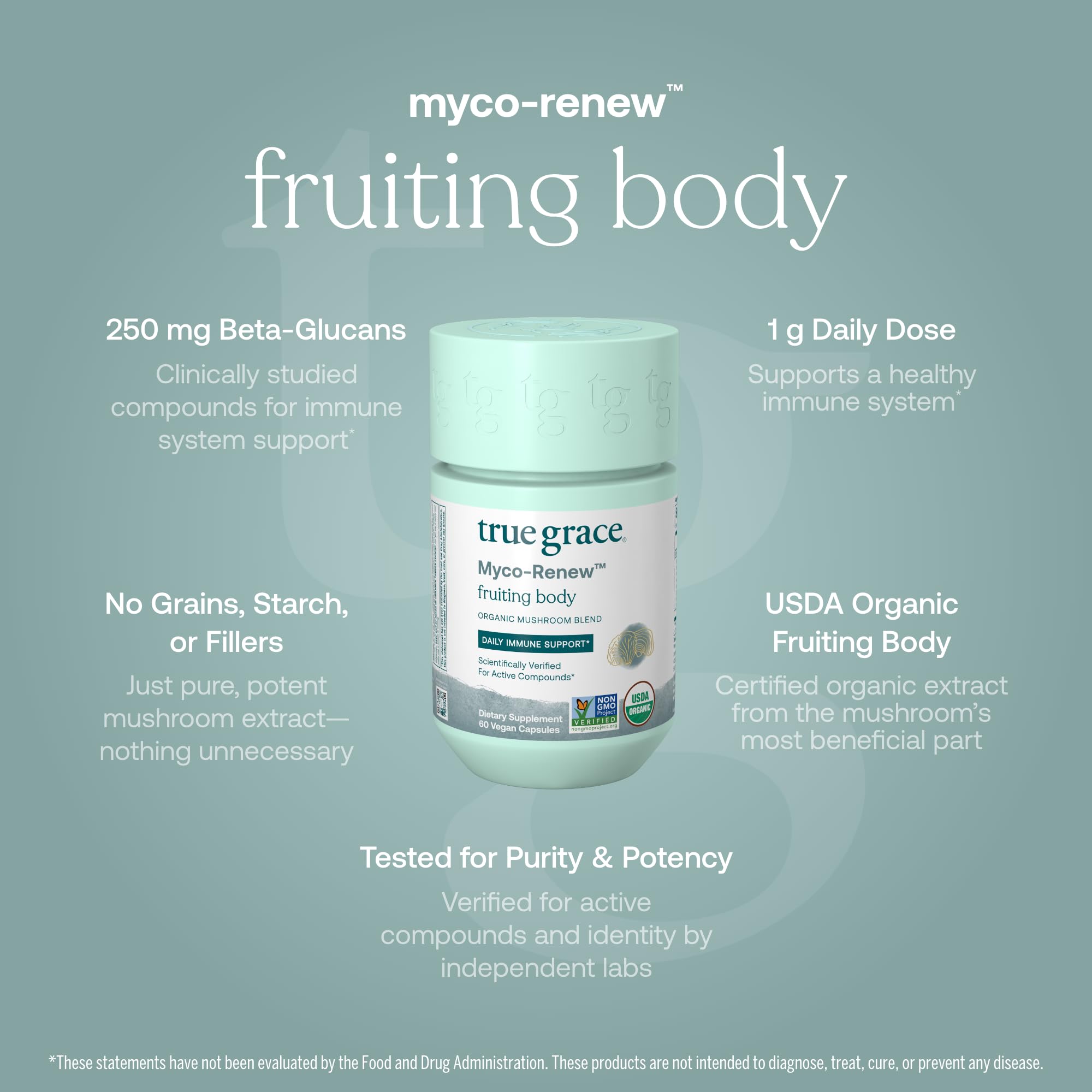 True Grace label close-up, organic blend for daily vitality.