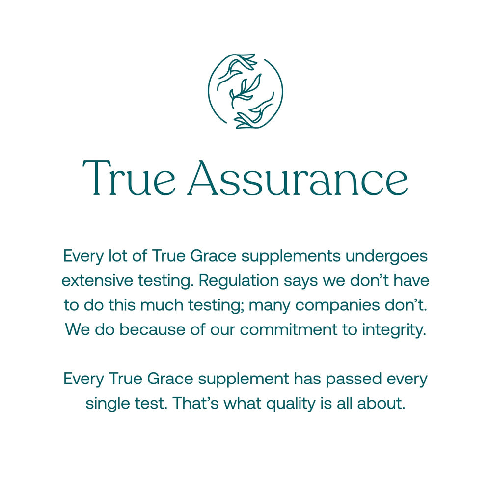 True Grace Omega-3 bottle on shelf: traceable to sustainable Alaskan fisheries.