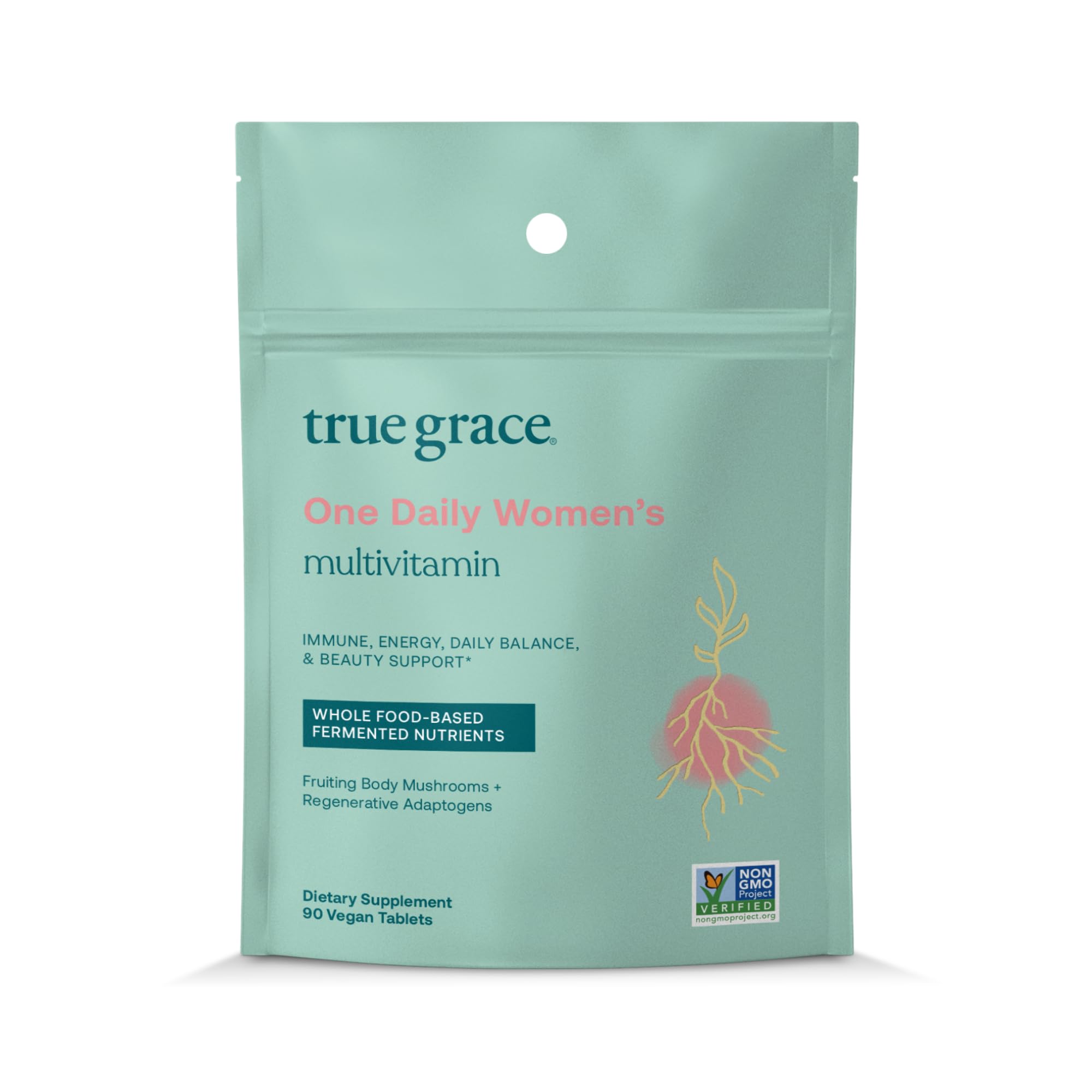 True Grace One Daily bottle front promoting vegan multivitamin for daily wellness