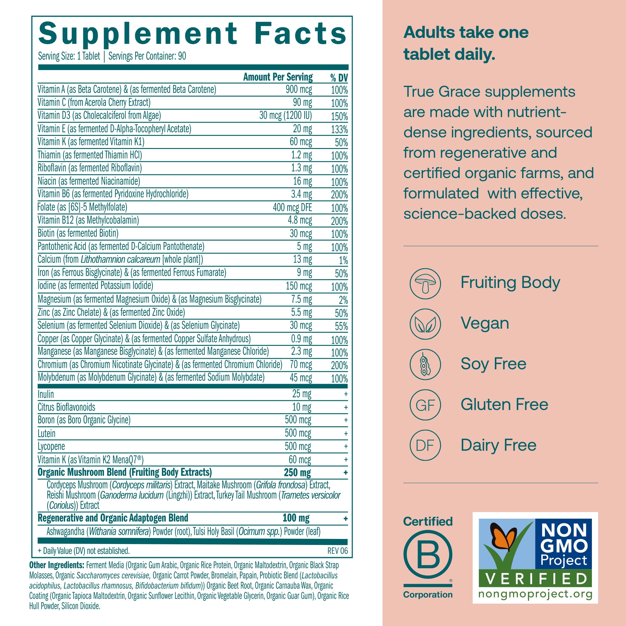 True Grace One Daily label close-up highlighting fermented minerals