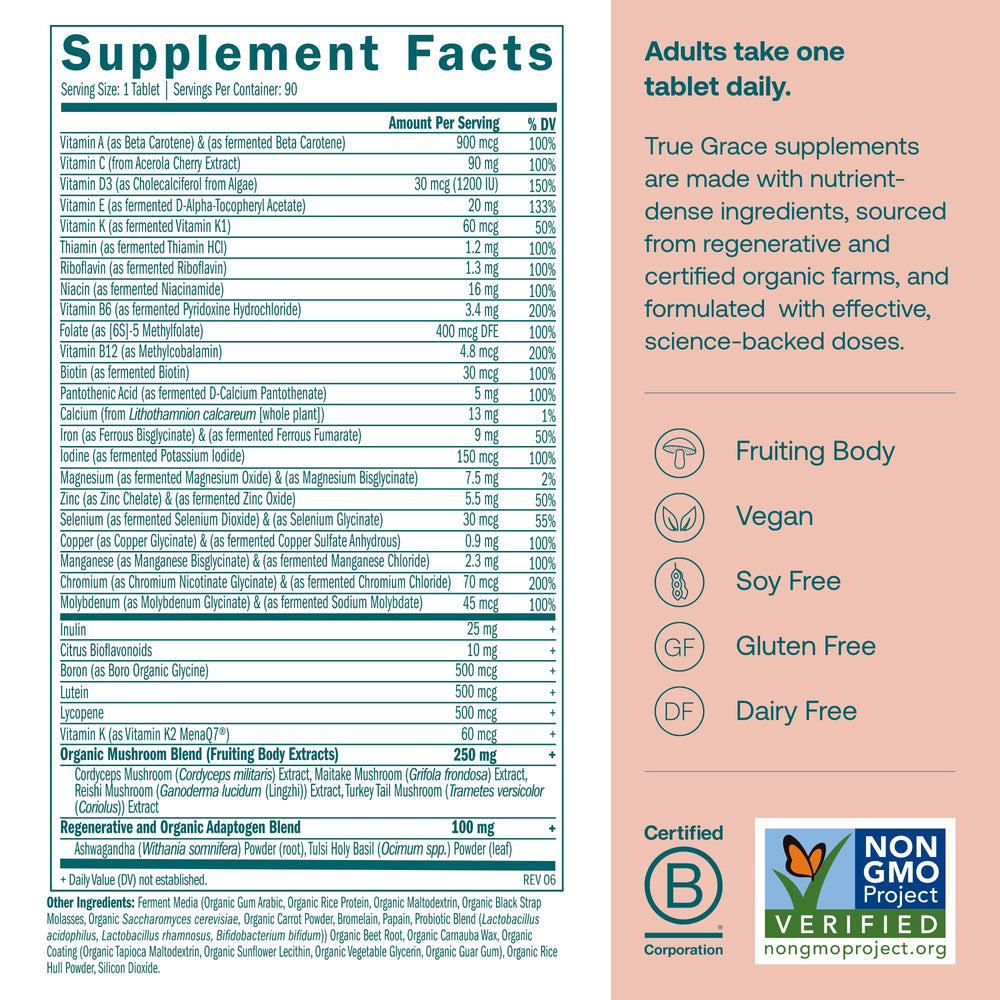 True Grace One Daily label close-up highlighting fermented minerals