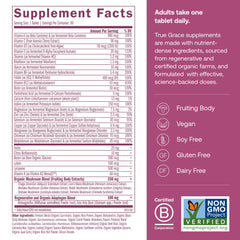 Close-up of True Grace One Daily label highlighting vegan formula.