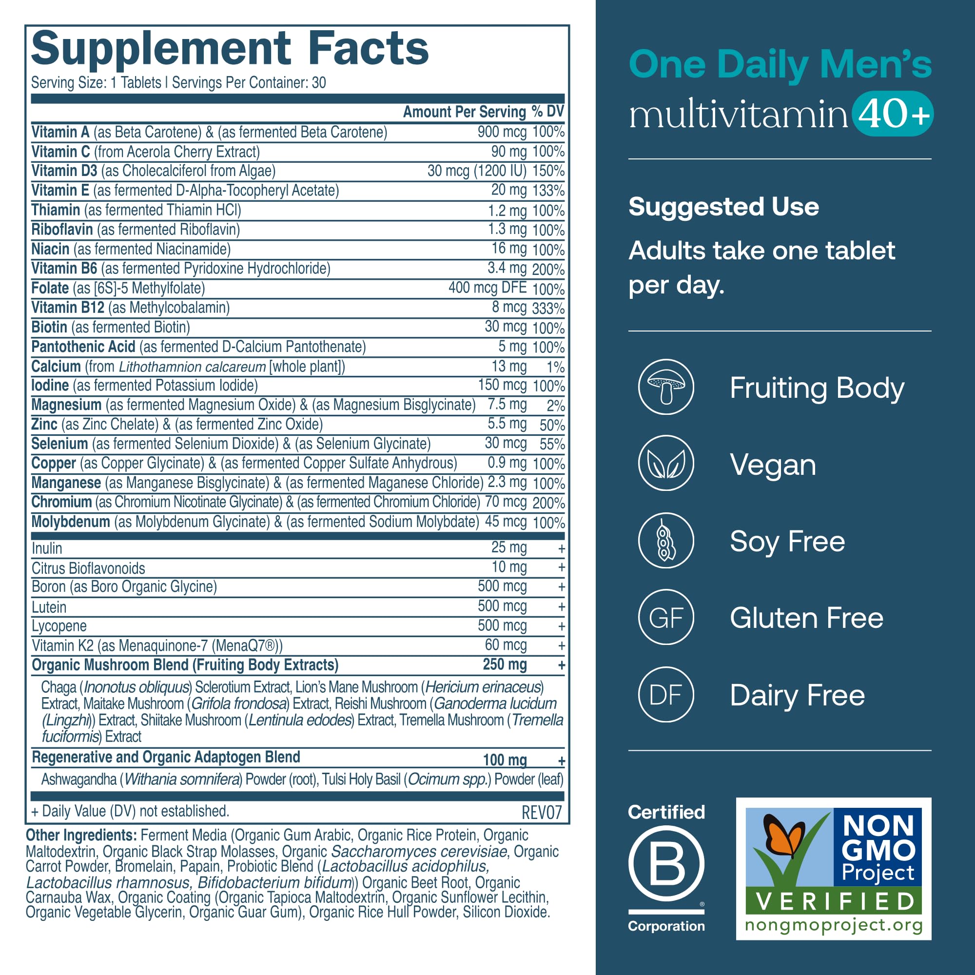 True Grace One Daily Men’s Multivitamin 40+ tablets close-up highlighting chelated minerals.