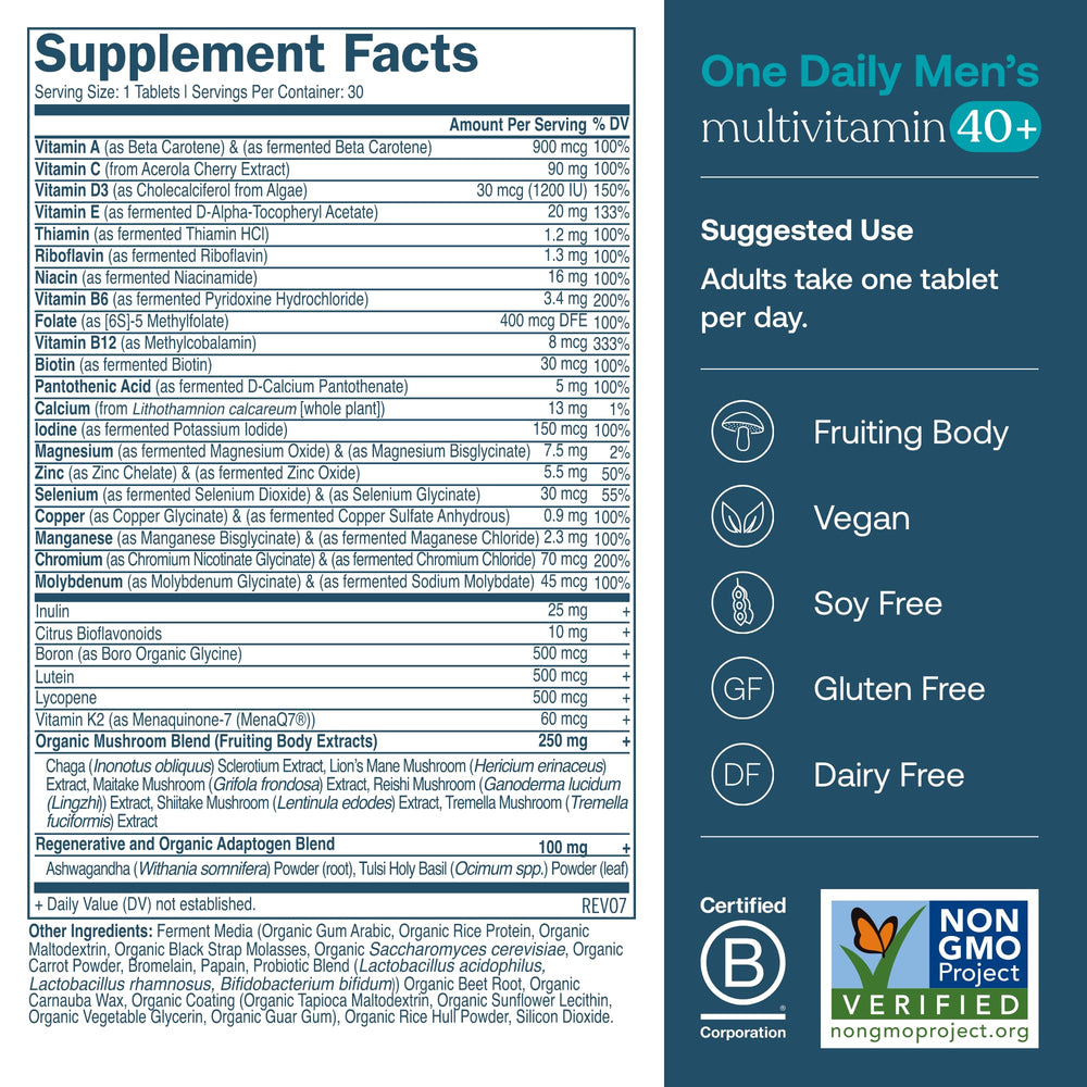True Grace One Daily Men’s Multivitamin 40+ tablets close-up highlighting chelated minerals.