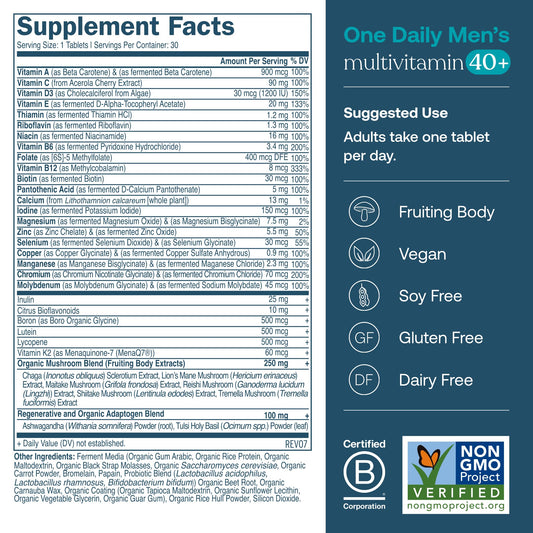 True Grace One Daily Men’s Multivitamin 40+ tablets close-up highlighting chelated minerals.