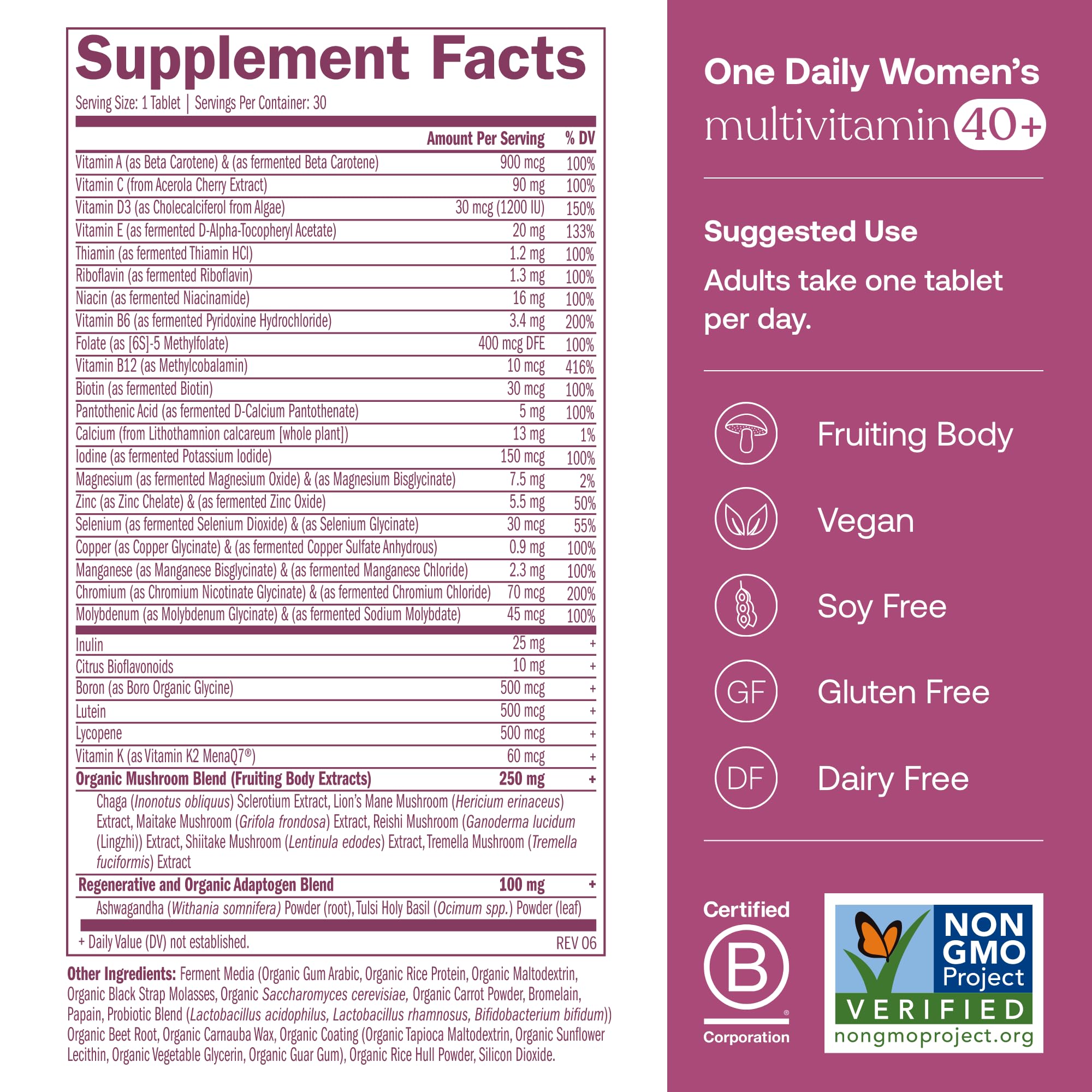 True Grace One Daily Women’s Multivitamin 40+ bottle front highlighting vegan formula.