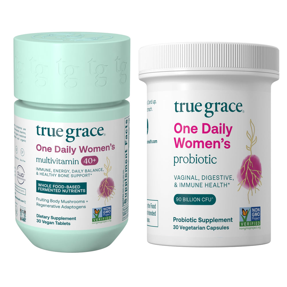 True Grace One Daily Multivitamin 40+ bottle with nutrient-rich label.