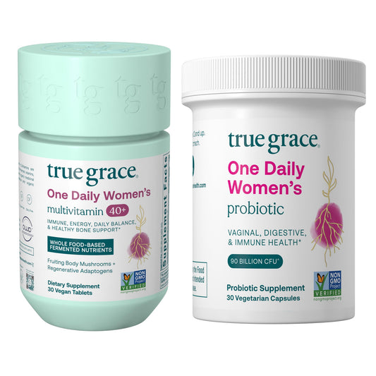 True Grace One Daily Multivitamin 40+ bottle with nutrient-rich label.